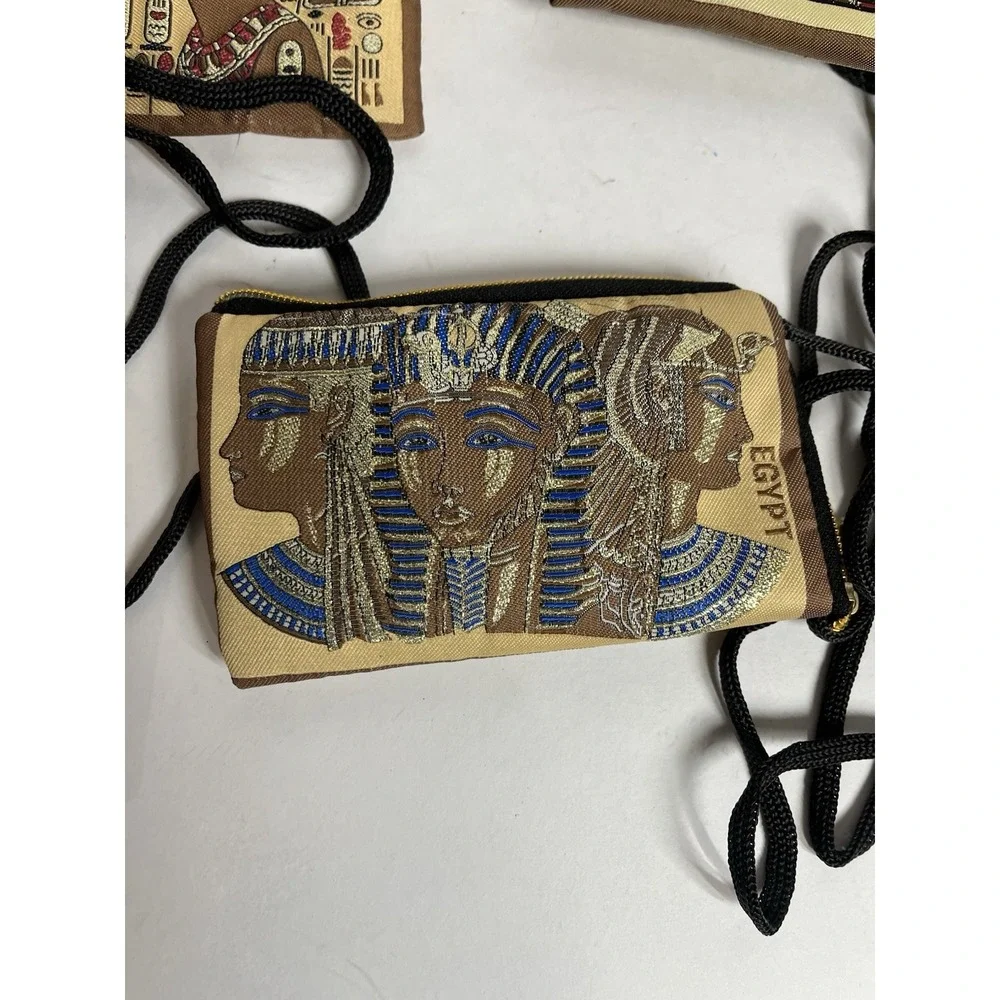 Egyptian Set Of 7 Cleopatra King‎ Tut Egypt Purse Coin Bags With Strap 4x6